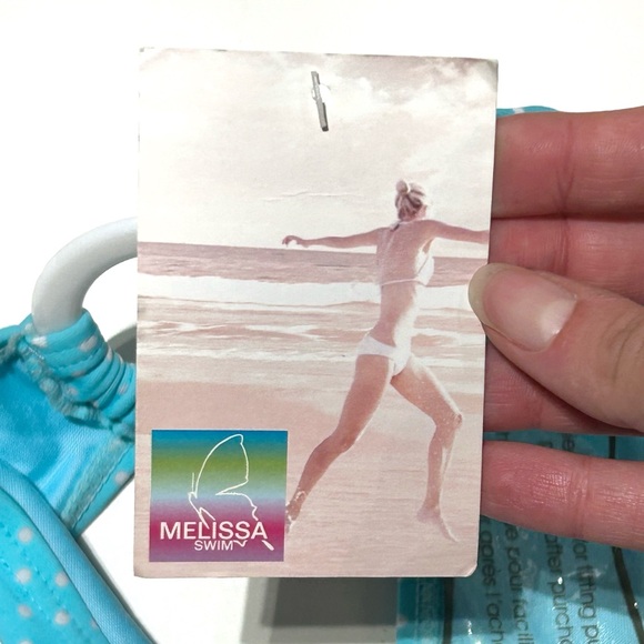 Melissa Swim Bikini Bottoms Light Blue White Polka Dots O-Ring Hips Size Small - Picture 8 of 8